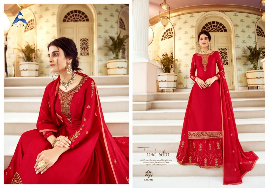 Red Satin Georgette Indian women's salwar kameez with dupatta ready to wear