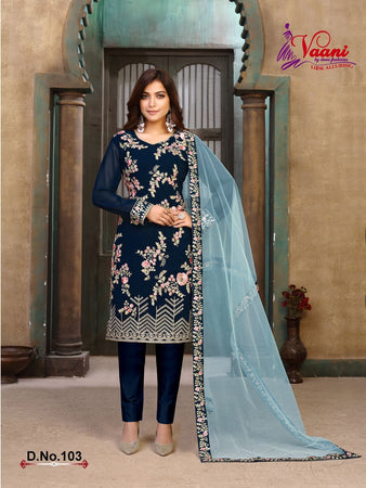 Blue Faux Georgette Indian women's salwar kameez with dupatta ready to wear