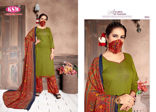 Green Pure Rayon Slub Indian women's salwar kameez with dupatta ready to wear
