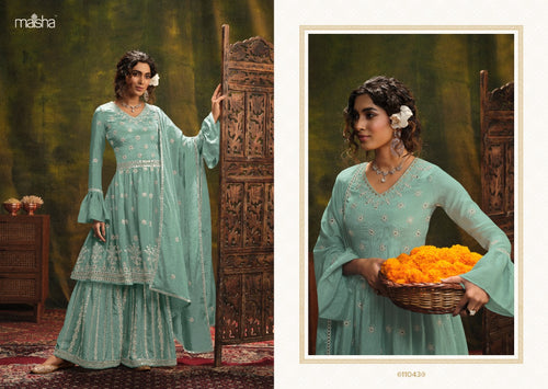 Multi Color Chinon Slub Indian women's salwar kameez with dupatta ready to wear