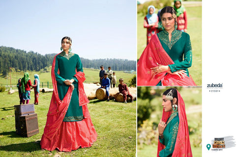 Green Satin Georgette Indian women's salwar kameez with dupatta ready to wear