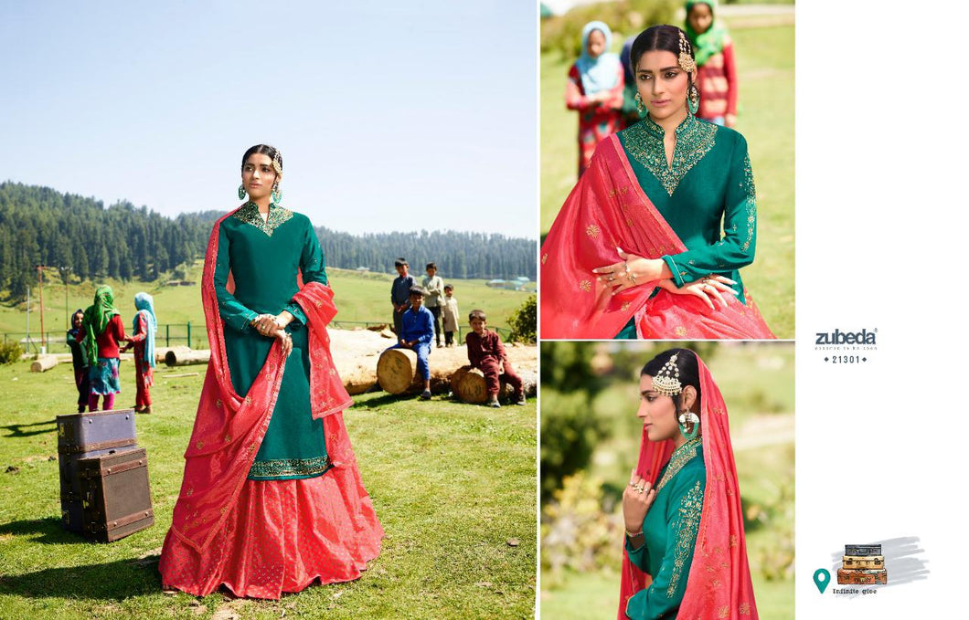Green Satin Georgette Indian women's salwar kameez with dupatta ready to wear