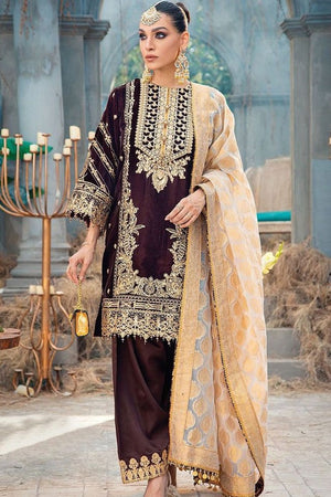 Purple Velvet Indian women's salwar kameez with dupatta ready to wear
