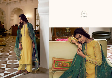 Gold Pure Muslin Silk Indian women's salwar kameez with dupatta ready to wear