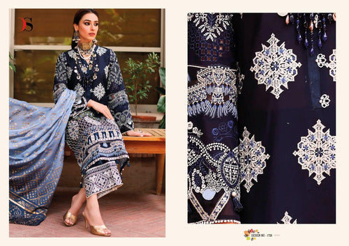 Blue Pure Cambric Cotton Indian women's salwar kameez with dupatta ready to wear