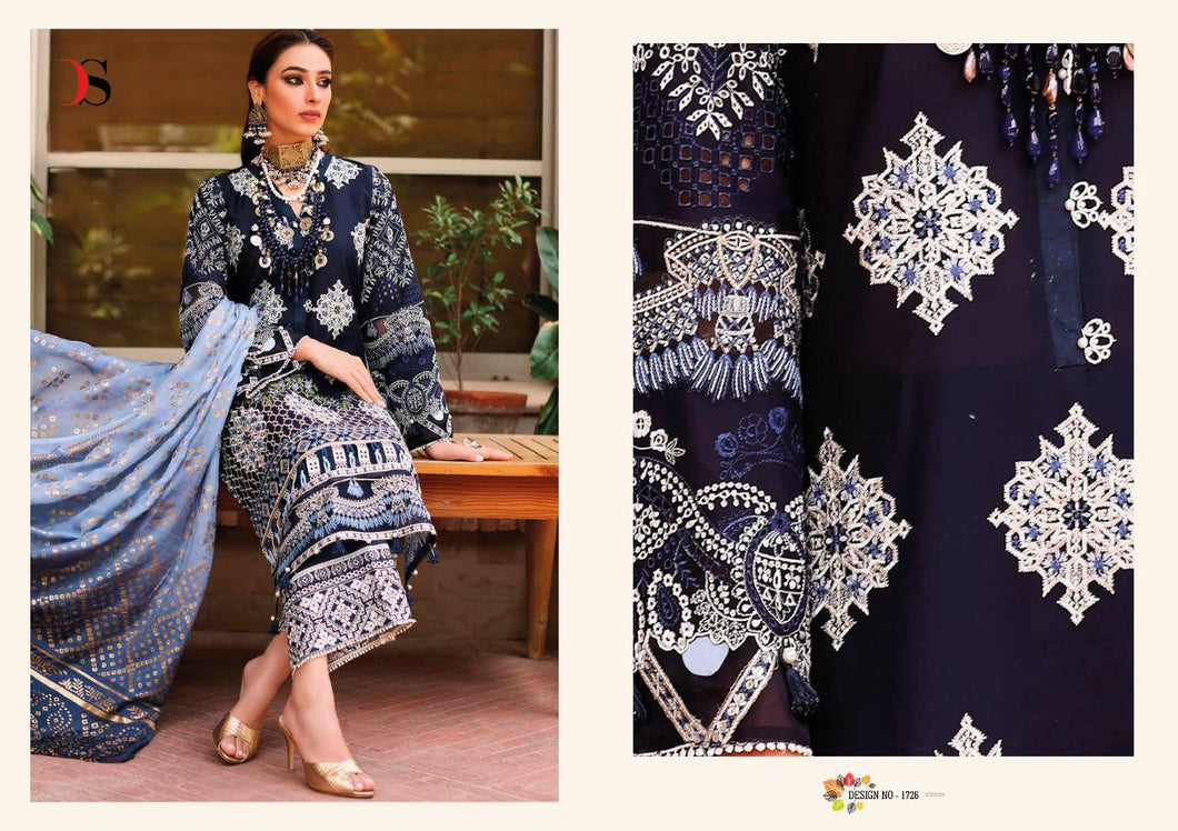 Blue Pure Cambric Cotton Indian women's salwar kameez with dupatta ready to wear