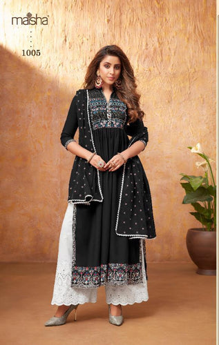Black Rayon Indian women's salwar kameez with dupatta ready to wear