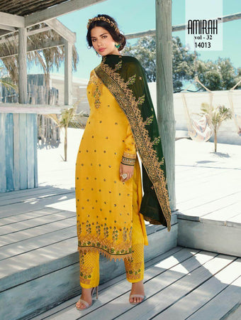 Gold Satin Georgette Indian women's salwar kameez with dupatta ready to wear