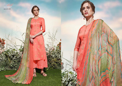 Multi Color Pure Jam Foil Print Indian women's salwar kameez with dupatta ready to wear