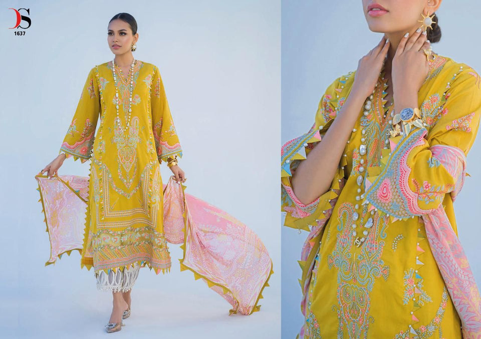Gold Pure Cotton Indian women's salwar kameez with dupatta ready to wear