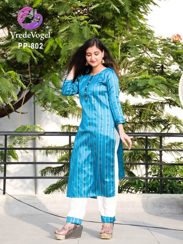 Aqua Cotton Silk Weaving Indian Ethnic kurti with dupata