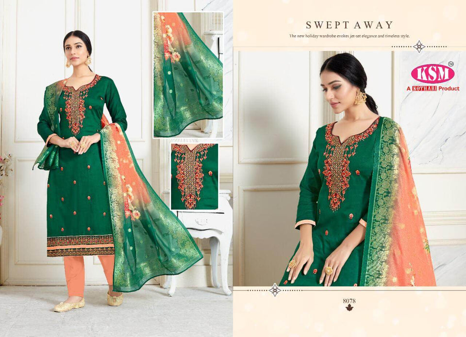 Green Pure Jam Dyed Indian women's salwar kameez with dupatta ready to wear