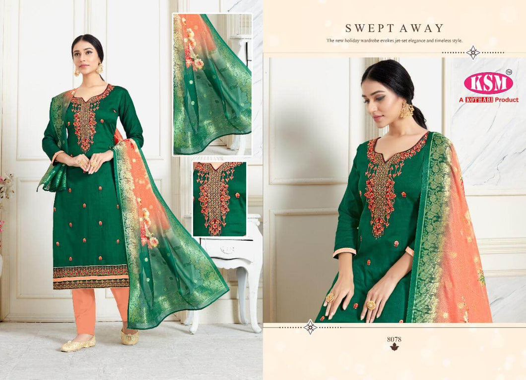Green Pure Jam Dyed Indian women's salwar kameez with dupatta ready to wear