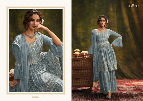 Multi Color Chinon Slub Indian women's salwar kameez with dupatta ready to wear