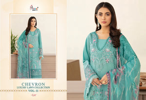 Aqua Lawn Cotton Indian women's salwar kameez with dupatta ready to wear