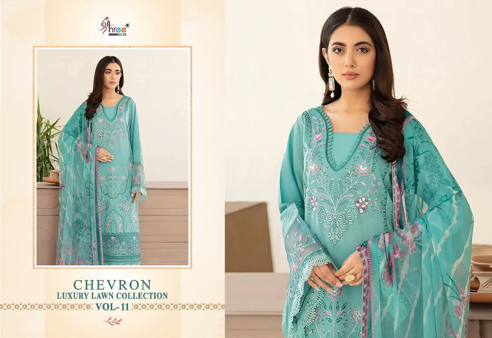 Aqua Lawn Cotton Indian women's salwar kameez with dupatta ready to wear