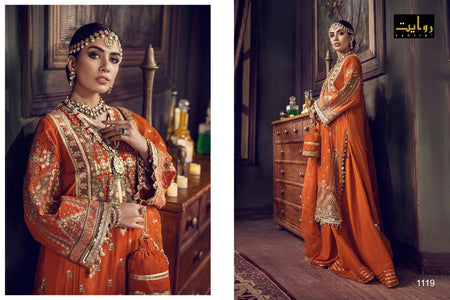 Coral Fuax Georgette Indian women's salwar kameez with dupatta ready to wear