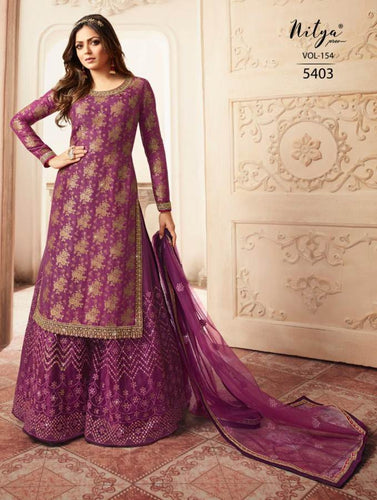 Purple Dola Jacquard Indian women's salwar kameez with dupatta ready to wear
