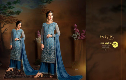 Blue Heavy Butterfly Net Indian women's salwar kameez with dupatta ready to wear