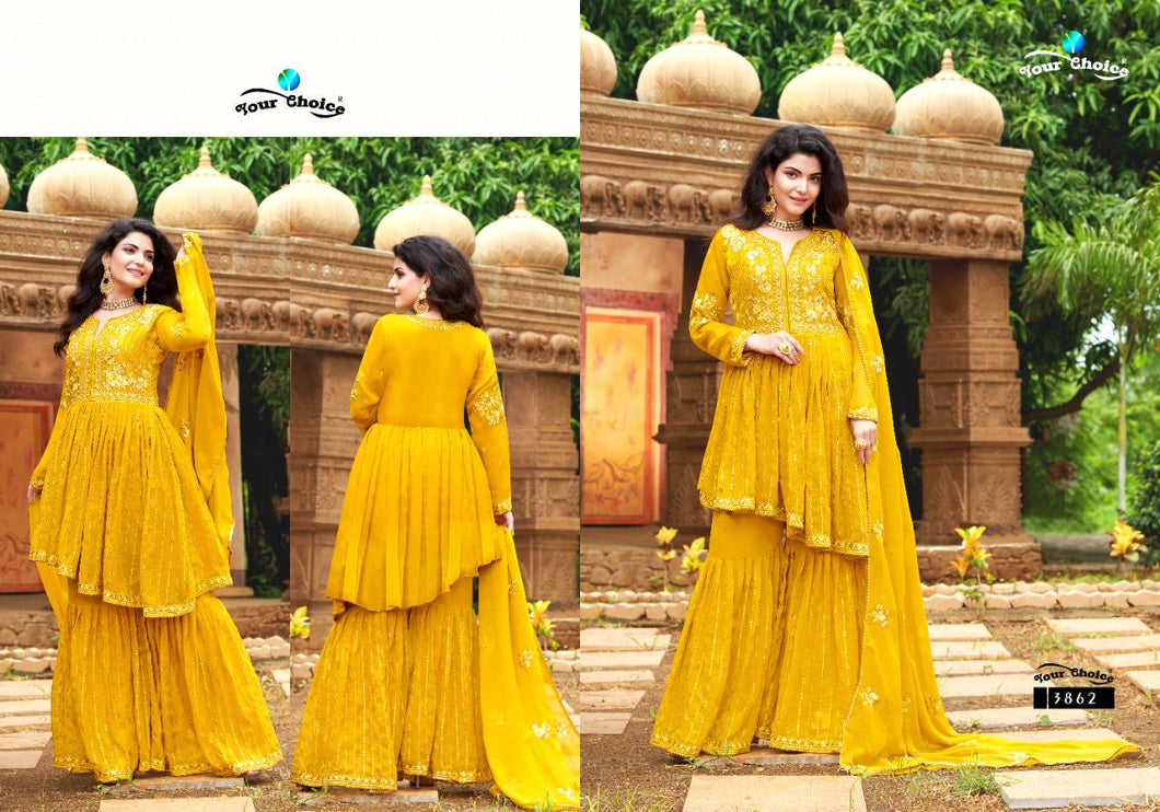 Gold Faux Georgette Indian women's salwar kameez with dupatta ready to wear