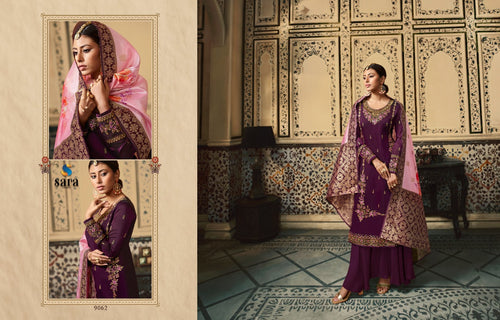 Purple Satin Georgette Indian women's salwar kameez with dupatta ready to wear