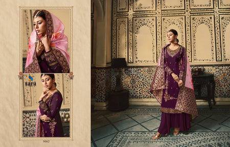 Purple Satin Georgette Indian women's salwar kameez with dupatta ready to wear