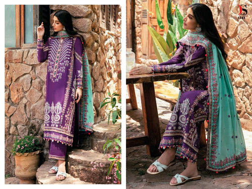 Purple Pure Cambric Cotton Indian women's salwar kameez with dupatta ready to wear