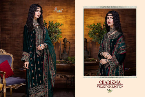 Green Pure Velvet Indian women's salwar kameez with dupatta ready to wear