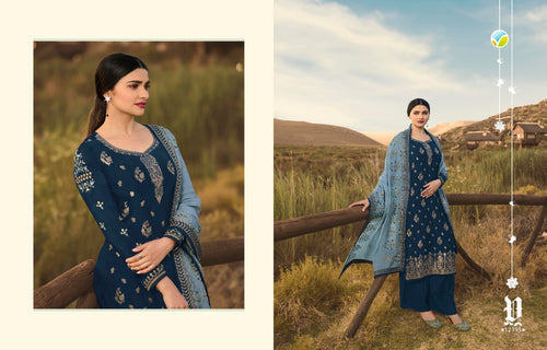 Blue Muslin Jacquard Indian women's salwar kameez with dupatta ready to wear