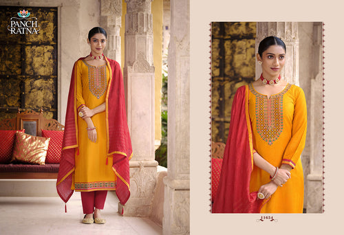 Gold Heavy Parampara Silk Indian women's salwar kameez with dupatta ready to wear