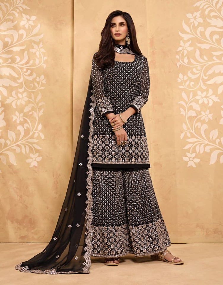 Black Alizeh Georgette Indian women's salwar kameez with dupatta ready to wear