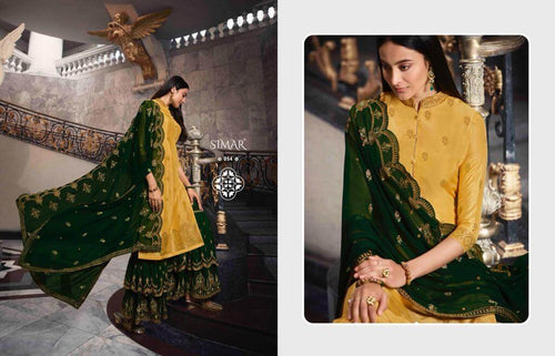 Gold Pure Dola Jecquard Indian women's salwar kameez with dupatta ready to wear