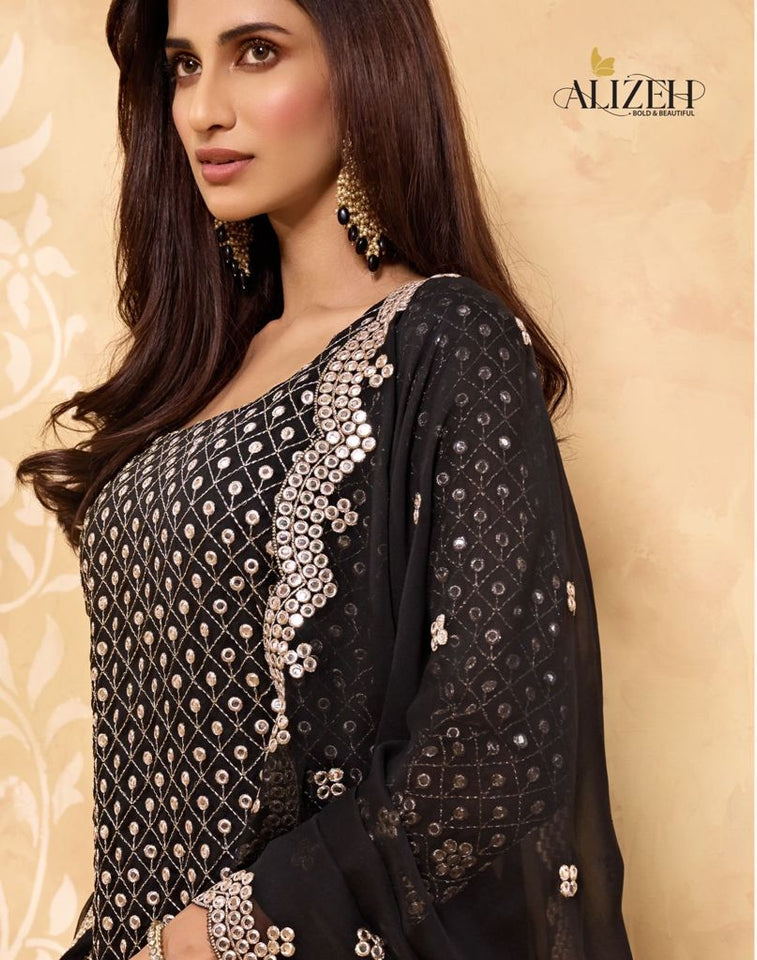 Black Alizeh Georgette Indian women's salwar kameez with dupatta ready to wear