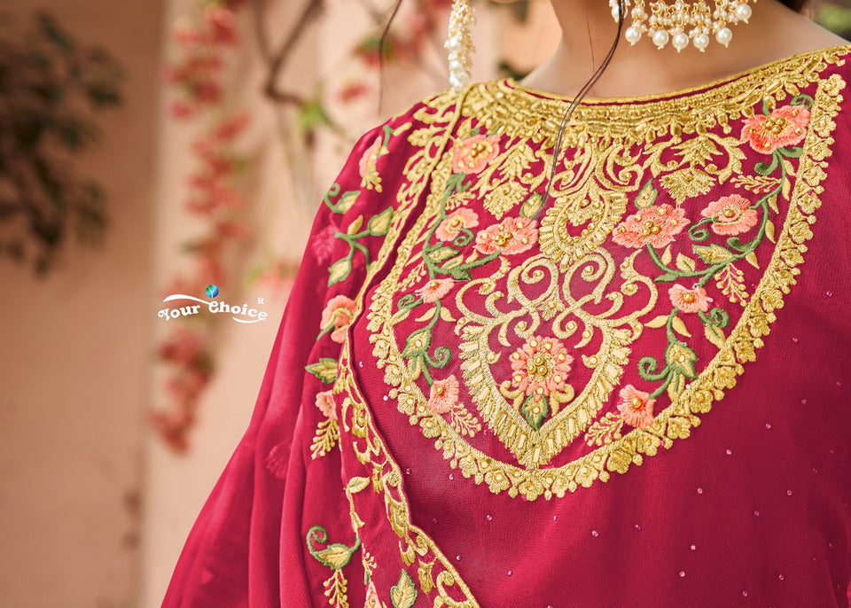 Red Georgette Indian women's salwar kameez with dupatta ready to wear