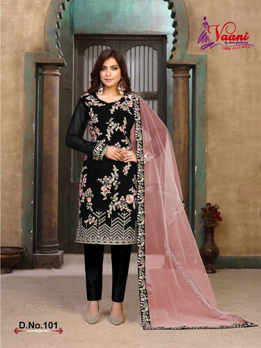 Black Faux Georgette Indian women's salwar kameez with dupatta ready to wear