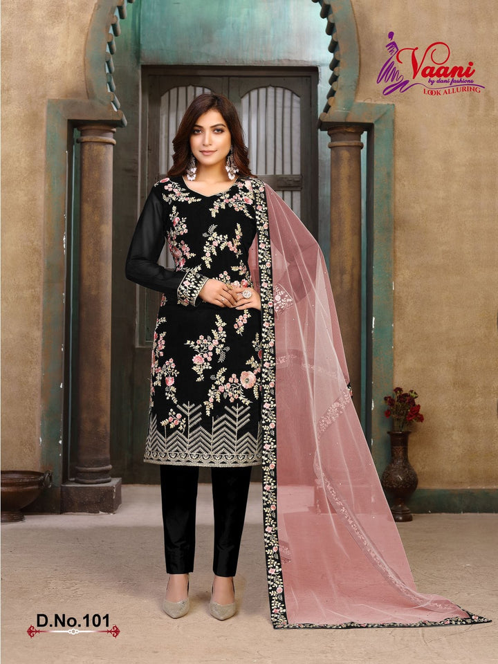 Black Faux Georgette Indian women's salwar kameez with dupatta ready to wear
