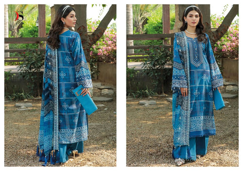 Blue Pure Cotton Indian women's salwar kameez with dupatta ready to wear
