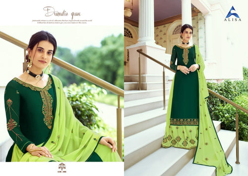 Green Satin Georgette Indian women's salwar kameez with dupatta ready to wear