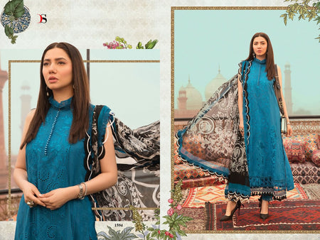 Blue Pure Cotton Indian women's salwar kameez with dupatta ready to wear