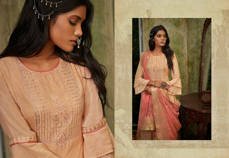 Gold Heavy Muslin Silk Indian women's salwar kameez with dupatta ready to wear