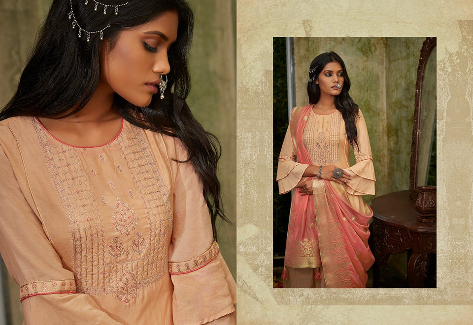 Gold Heavy Muslin Silk Indian women's salwar kameez with dupatta ready to wear