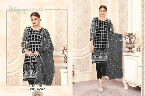Black Fancy Net Indian women's salwar kameez with dupatta ready to wear