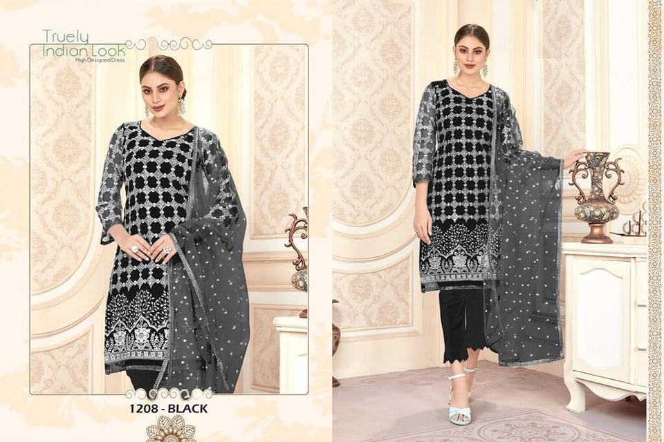 Black Fancy Net Indian women's salwar kameez with dupatta ready to wear