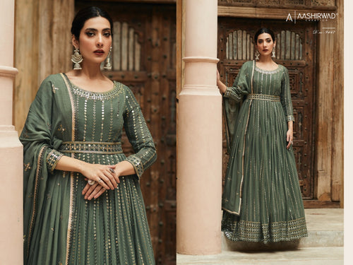 Green Real Georgette Indian women's salwar kameez with dupatta ready to wear