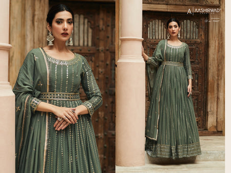 Green Real Georgette Indian women's salwar kameez with dupatta ready to wear