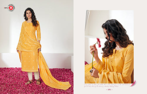 Gold Pure Cotton Indian women's salwar kameez with dupatta ready to wear