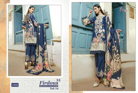 Blue Pure Lawn Cotton Indian women's salwar kameez with dupatta ready to wear