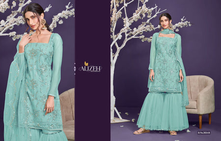 Aqua Butterfly Net Indian women's salwar kameez with dupatta ready to wear