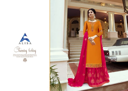 Gold Satin Georgette Indian women's salwar kameez with dupatta ready to wear