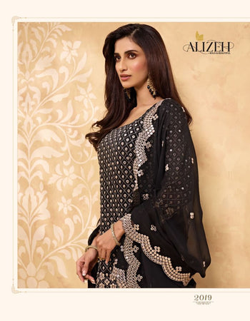 Black Alizeh Georgette Indian women's salwar kameez with dupatta ready to wear